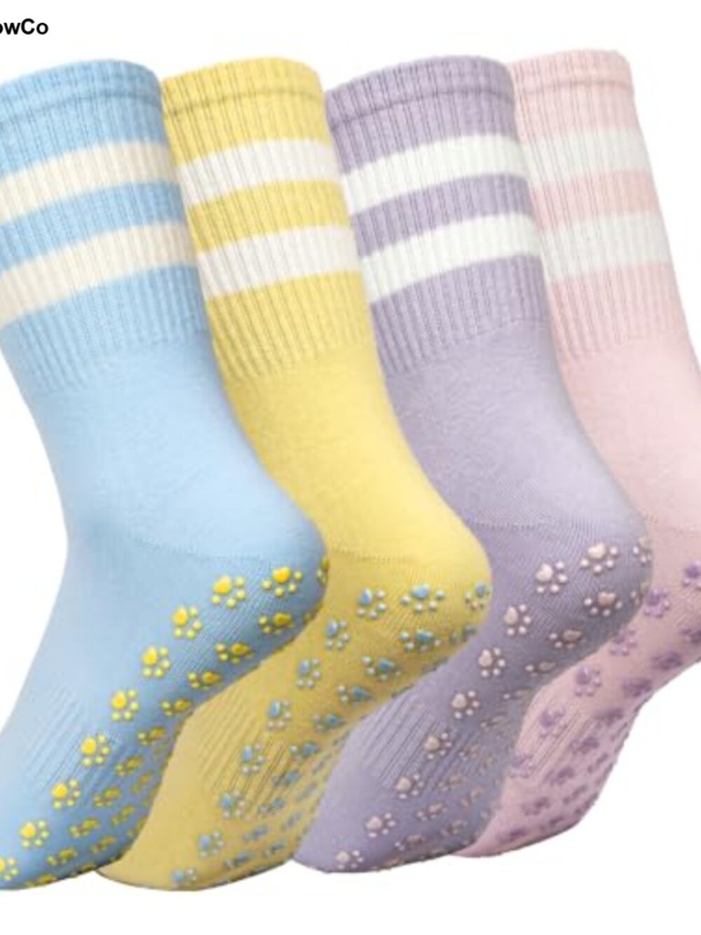 4 Pairs Women's Non-Slip Grip Socks 95% Cotton Pilates Yoga Barre